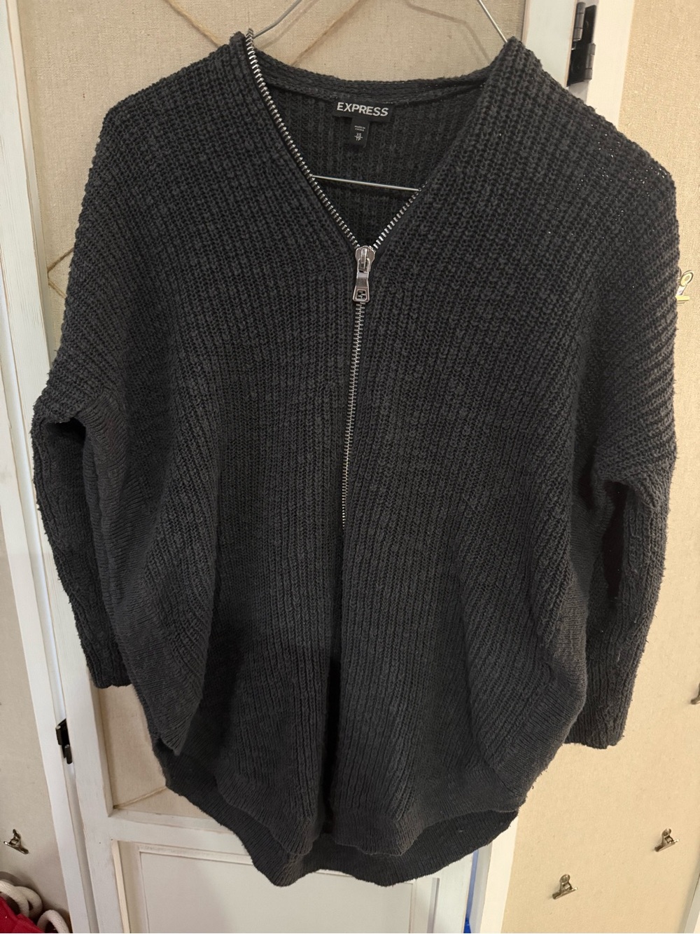 Express Black Zip-Front Ribbed Knit Sweater
